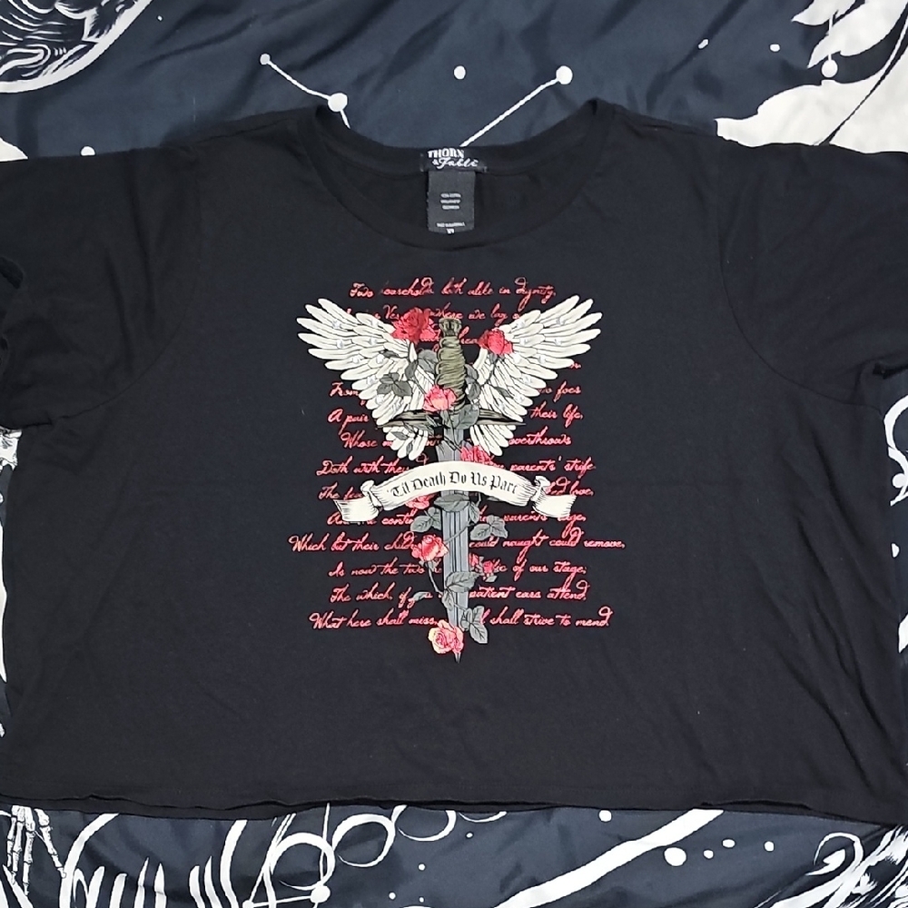 Black Graphic Tee with Red Accents